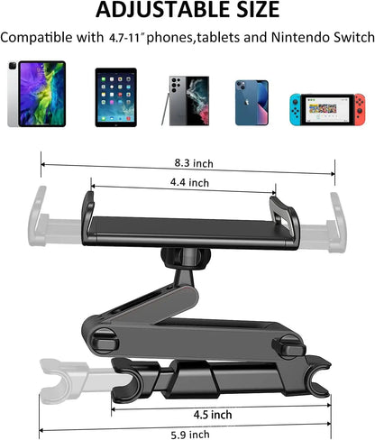 Universal Car Back Seat Headrest Mount Holder Stand Clip For Nintendo Switch/iPhone/iPad 4-11 Inch Tablets Support 360° Rotation