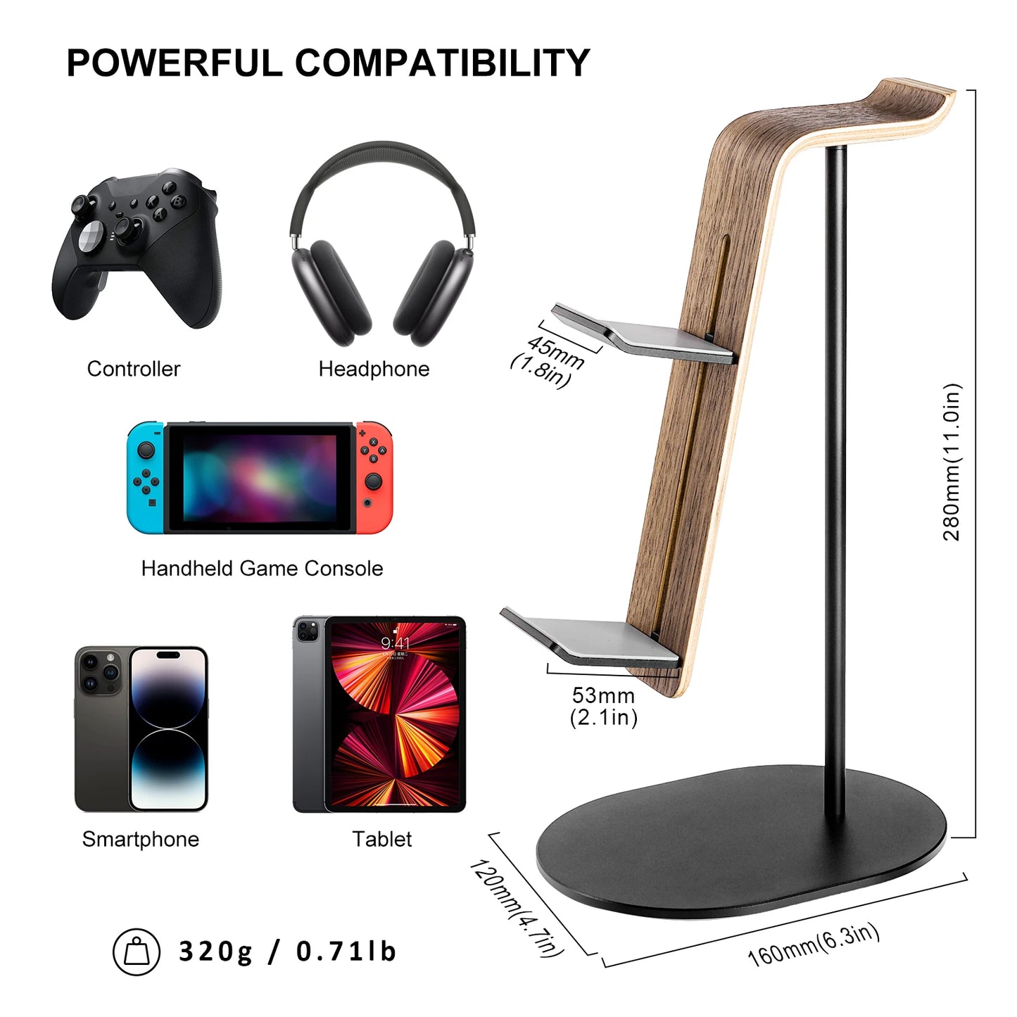 Universal Controller and Headset Stand, Aluminum Wood Gaming Controller & Headphone Holder for PS5 PS4 Xbox One Nintendo Switch