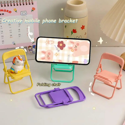 PC Universal Mobile Phone Accessories Foldable Chair Shape Mini Desktop Phone Holder Cell Phone Stand Cute Portable Bench Mini Toys