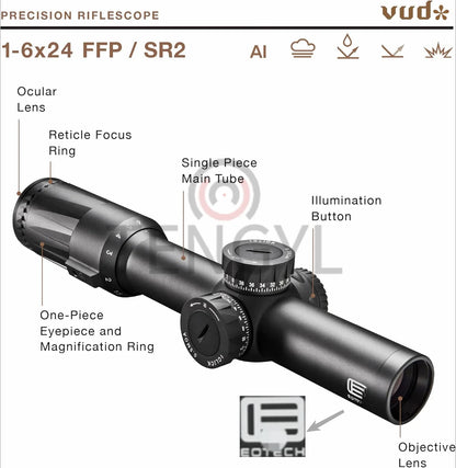 V*du Scope 1-6x24 FFP LPVO SR1 Reticle  Riflescope 30mmTube BK with  with Full Original Markings Hunting