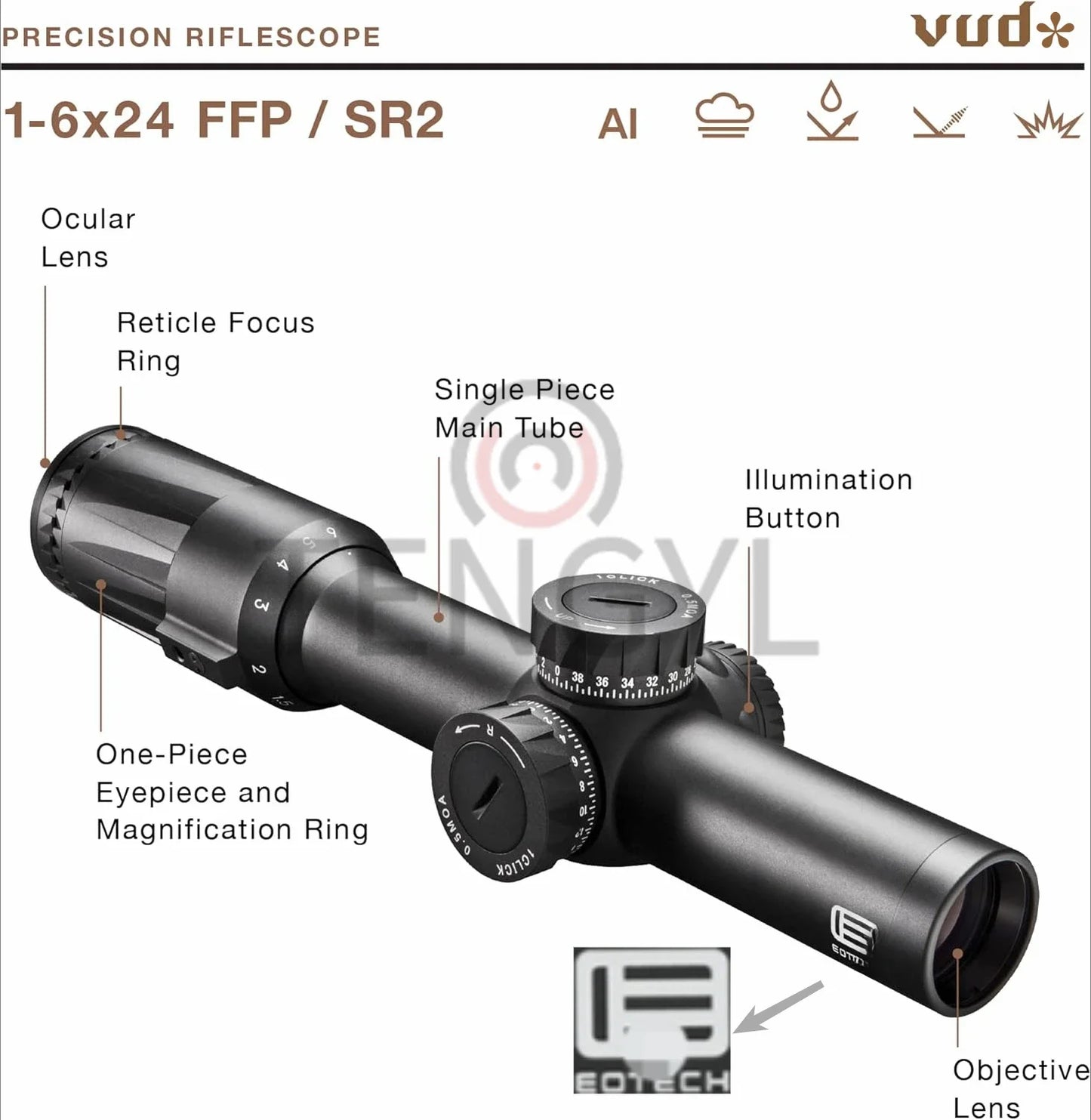 V*du Scope 1-6x24 FFP LPVO SR1 Reticle  Riflescope 30mmTube BK with  with Full Original Markings Hunting