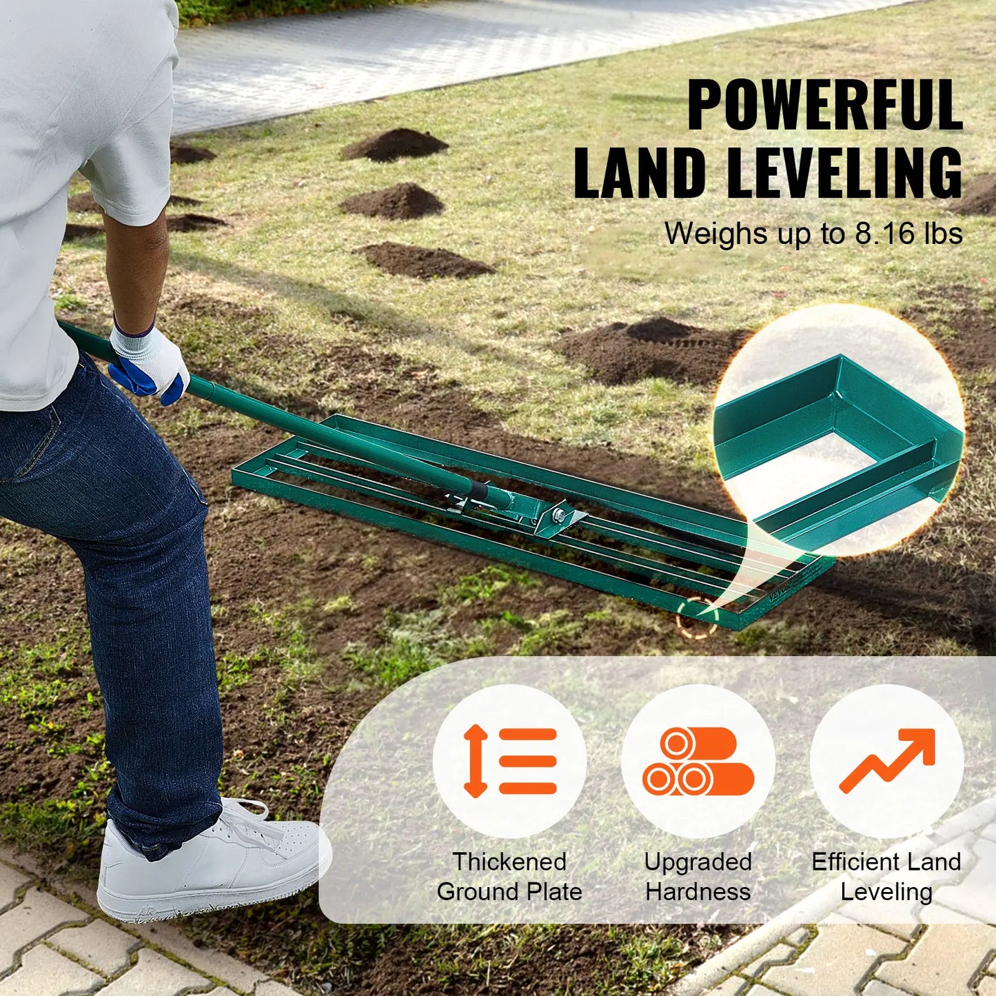 VEVOR Lawn Leveling Rake Heavy-duty Lawn Leveler with Extended Handle Yard Lawn Tool Leveling Rake Suit  Garden Golf Lawn Far