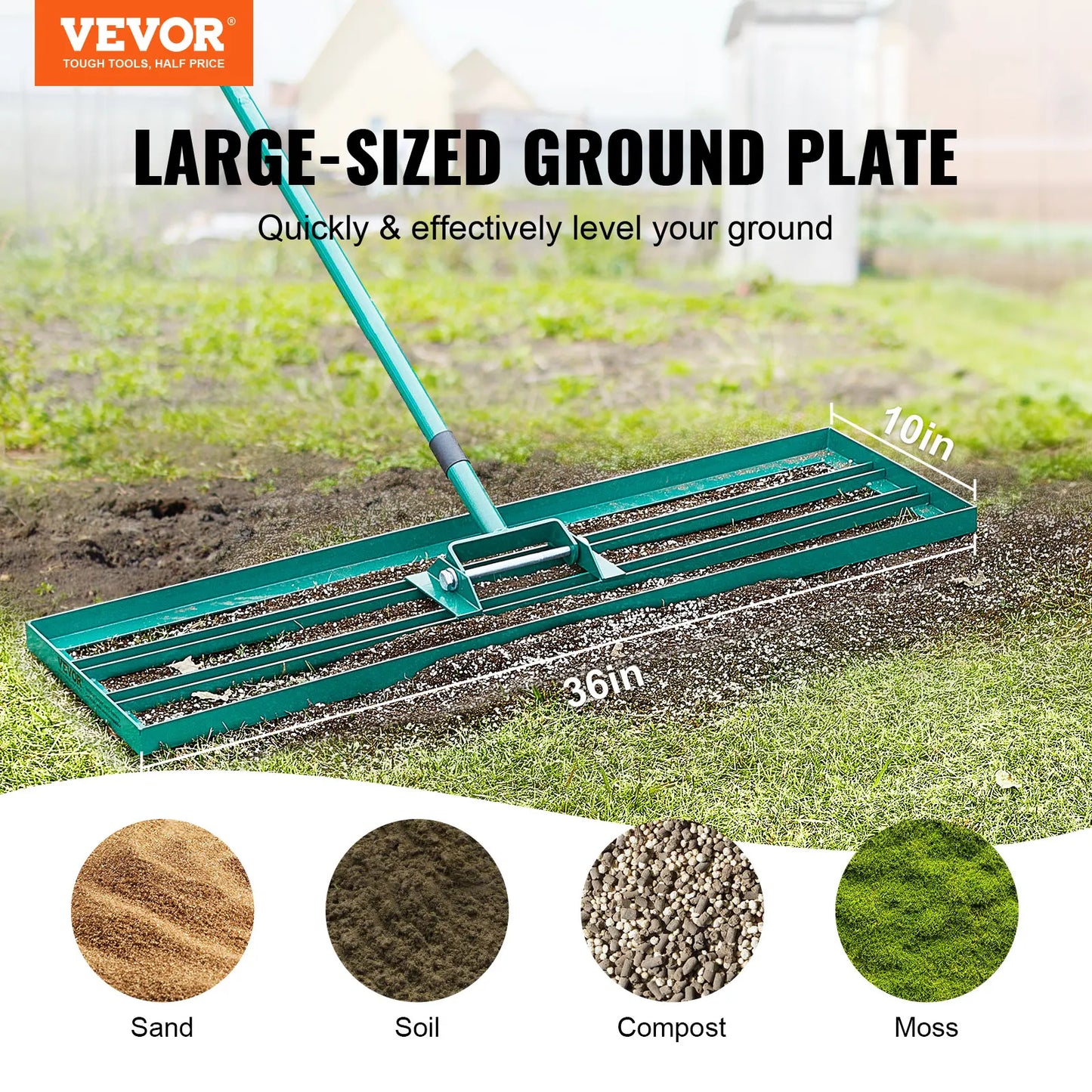 VEVOR Lawn Leveling Rake Heavy-duty Lawn Leveler with Extended Handle Yard Lawn Tool Leveling Rake Suit  Garden Golf Lawn Far