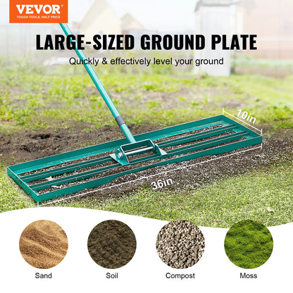 VEVOR Lawn Leveling Rake Heavy-duty Lawn Leveler with Extended Handle Yard Lawn Tool Leveling Rake Suit  Garden Golf Lawn Far