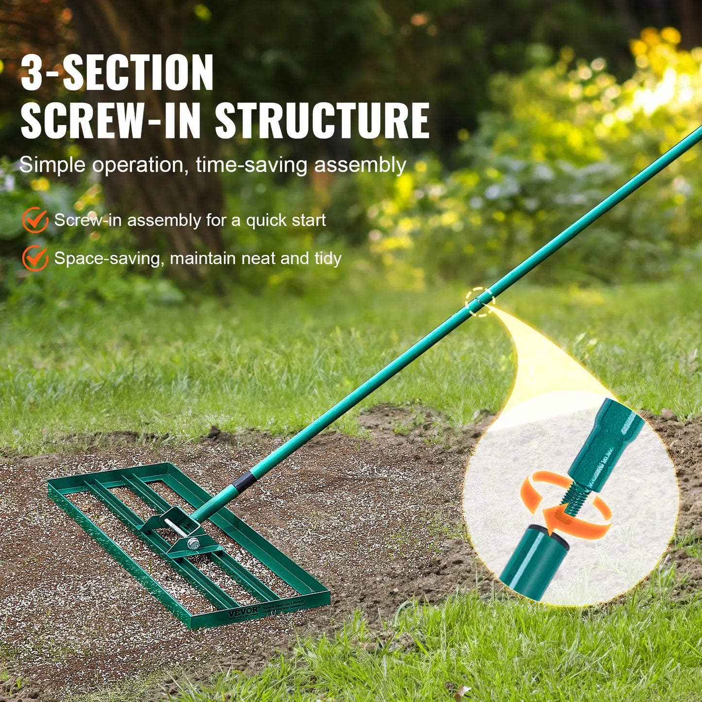 VEVOR Lawn Leveling Rake Heavy-duty Lawn Leveler with Extended Handle Yard Lawn Tool Leveling Rake Suit  Garden Golf Lawn Far