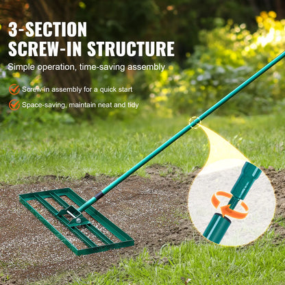 VEVOR Lawn Leveling Rake Heavy-duty Lawn Leveler with Extended Handle Yard Lawn Tool Leveling Rake Suit  Garden Golf Lawn Far