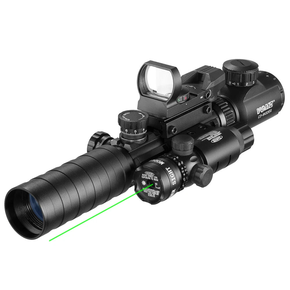 VOMZ 3-9X32 EG Hunting Tactical Rifle Scope Optical sight Red Green Illuminated Riflescope Holographic 4 Reticle red dot Combo