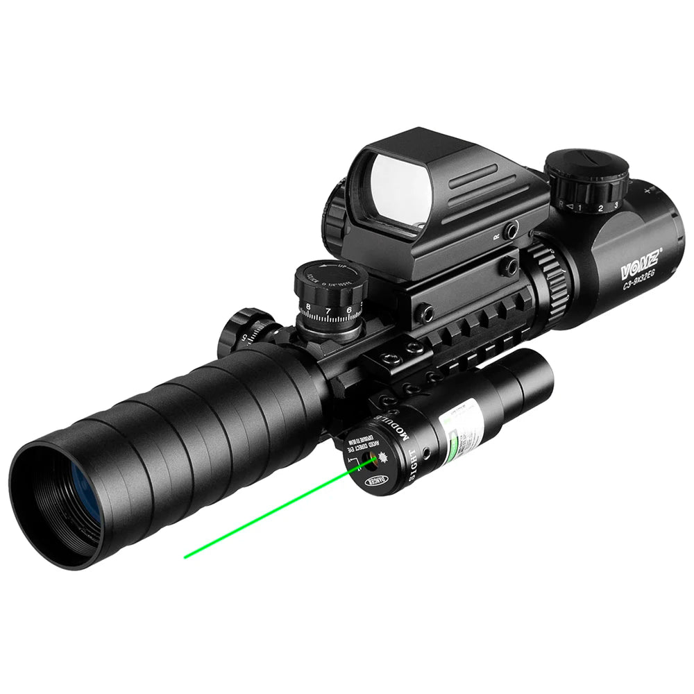 VOMZ 3-9x32 Scope  Illuminated Rangefinder Reticle Rifle   Holographic 4 Reticle Sight 20mm Red Grenn Laser For Hunting