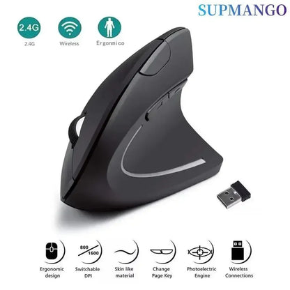 PC Vertical Mouse Ergonomic 2.4GHz Wireless Optical Mice 3 Adjustable DPI 800/1200/1600 6 Buttons  Laptop PC Computer Desktop