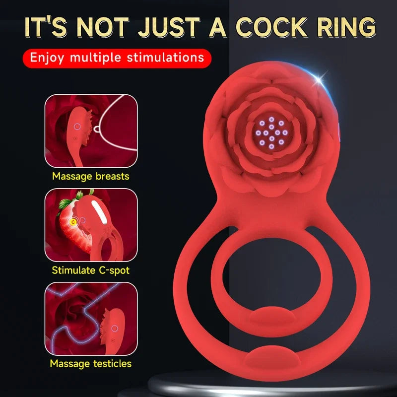 Gtooza_Vibrating Cock Ring with Rose Clitoral Stimulator Delayed Ejaculation Penis Rings  Couples Adult Sex Toys  Men Women gtooza.com