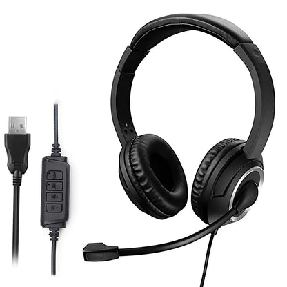 PCWired USB Headset Call Center Headphones with Microphone Noise Cancelling