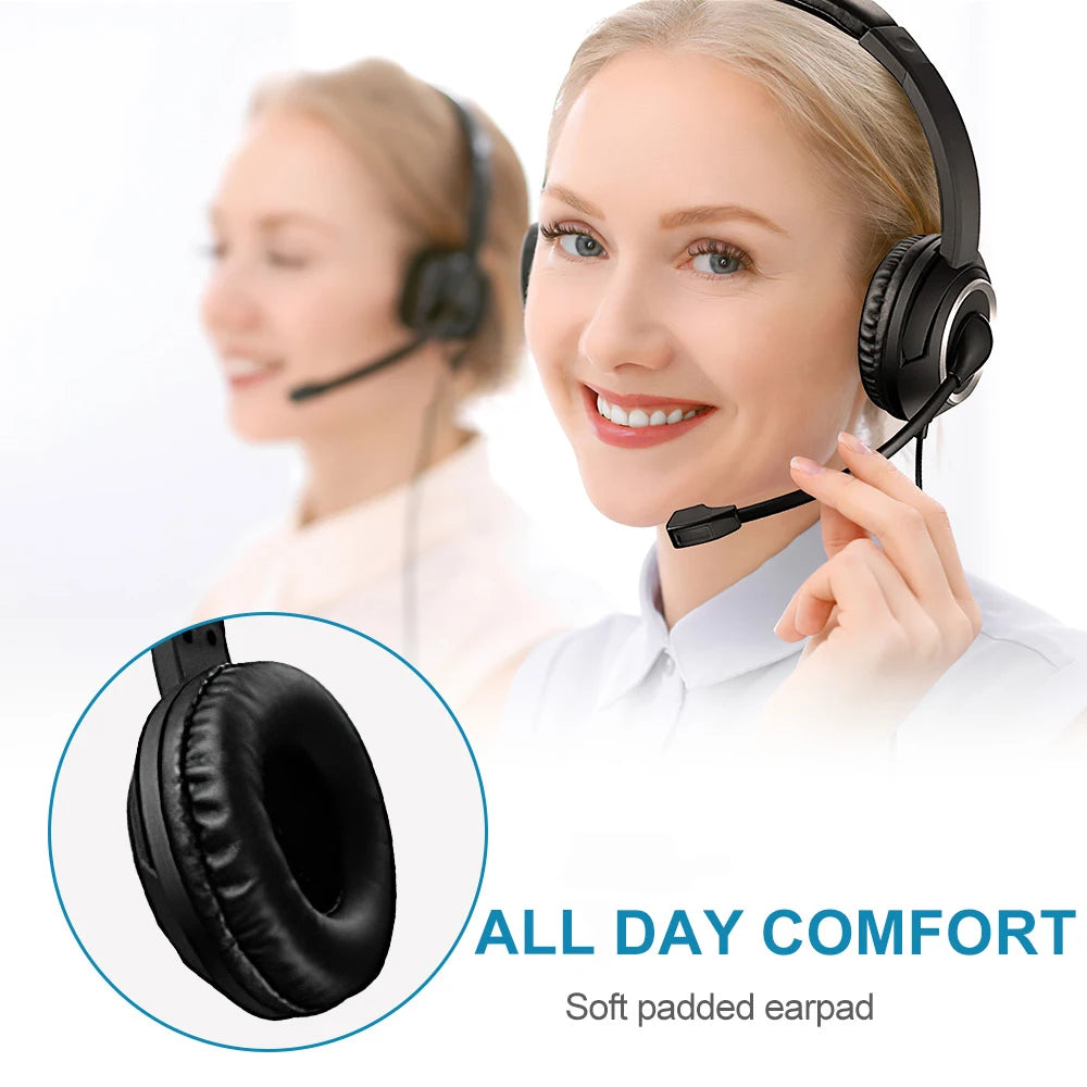 PCWired USB Headset Call Center Headphones with Microphone Noise Cancelling