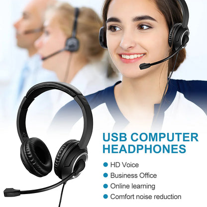 PCWired USB Headset Call Center Headphones with Microphone Noise Cancelling