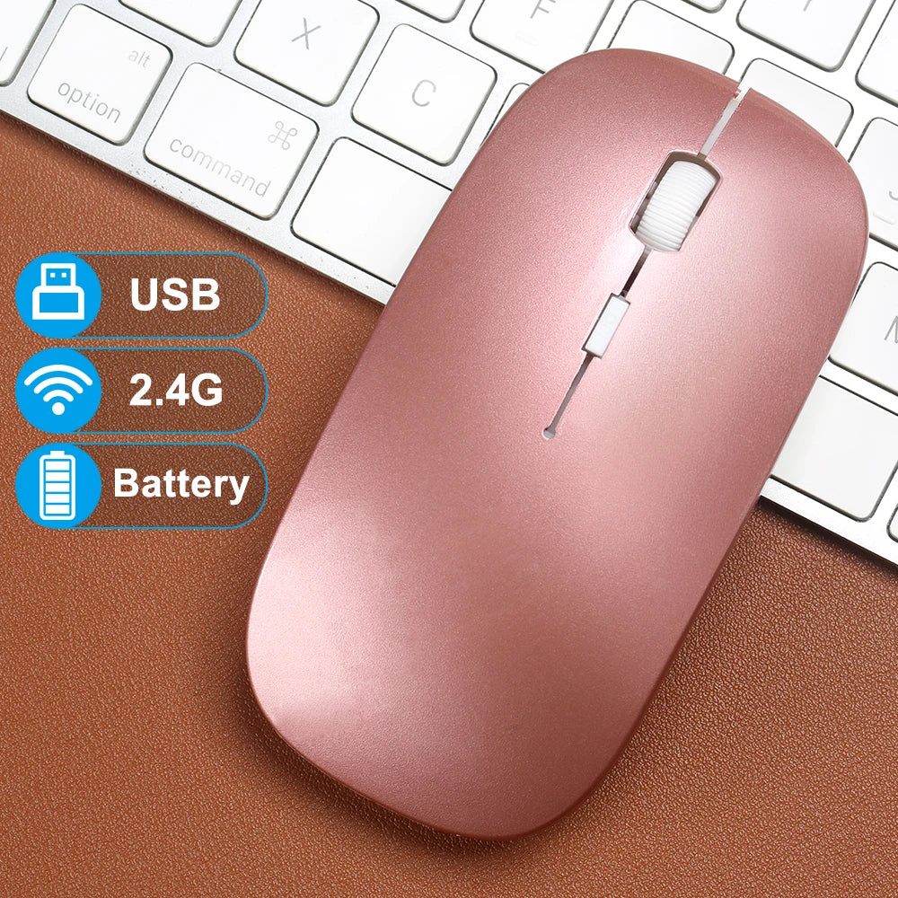 PC Wireless Mouse,Battery Version 2.4G Slim Portable Computer Mice  Notebook, PC, Laptop, Computer (Black and Pink Slivery)