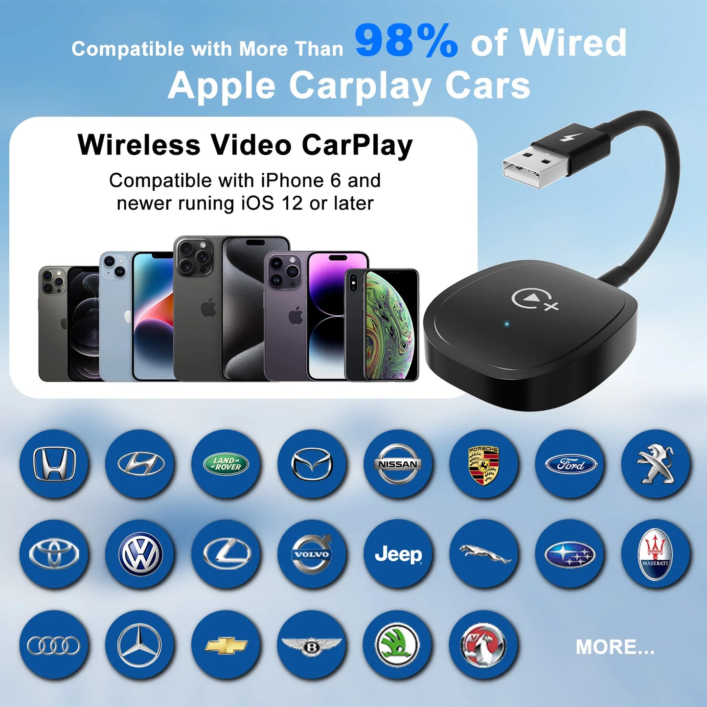 PC Wireless Video Carplay Adapter with Netflix/YouTube/TikTok/Google Play,  OEM Wired CarPlay Cars