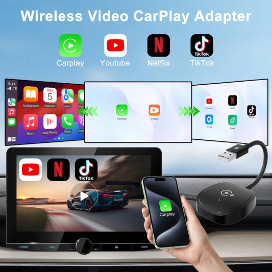 PC Wireless Video Carplay Adapter with Netflix/YouTube/TikTok/Google Play,  OEM Wired CarPlay Cars