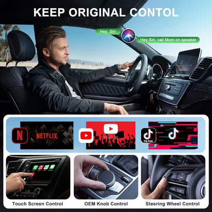 PC Wireless Video Carplay Adapter with Netflix/YouTube/TikTok/Google Play,  OEM Wired CarPlay Cars