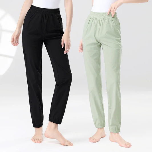 Women Ballet Dance Pants Ankle Banded Pants with Pocket Girls Adult Elastic Waist Cycling Jogging Trousers