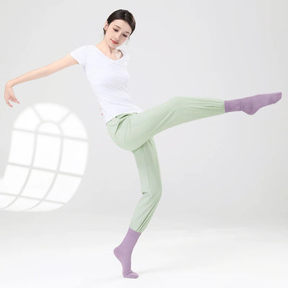 Women Ballet Dance Pants Ankle Banded Pants with Pocket Girls Adult Elastic Waist Cycling Jogging Trousers