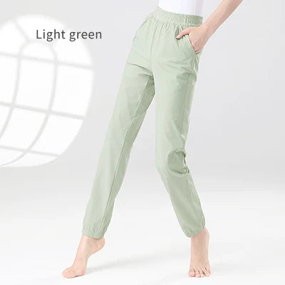 Women Ballet Dance Pants Ankle Banded Pants with Pocket Girls Adult Elastic Waist Cycling Jogging Trousers