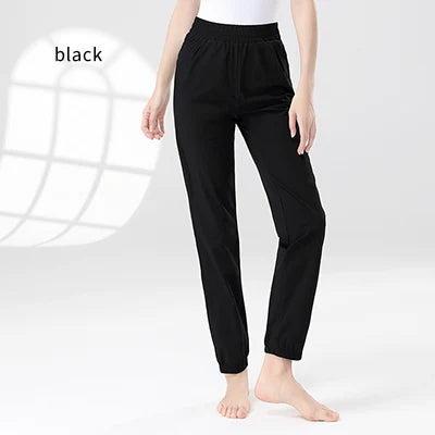 Women Ballet Dance Pants Ankle Banded Pants with Pocket Girls Adult Elastic Waist Cycling Jogging Trousers