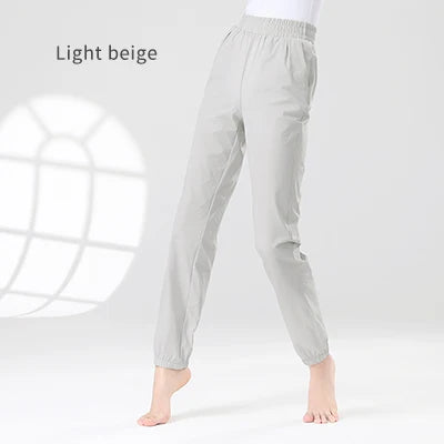 Women Ballet Dance Pants Ankle Banded Pants with Pocket Girls Adult Elastic Waist Cycling Jogging Trousers