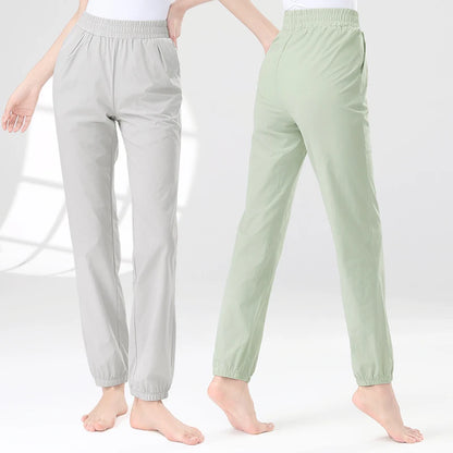 Women Ballet Dance Pants Ankle Banded Pants with Pocket Girls Adult Elastic Waist Cycling Jogging Trousers