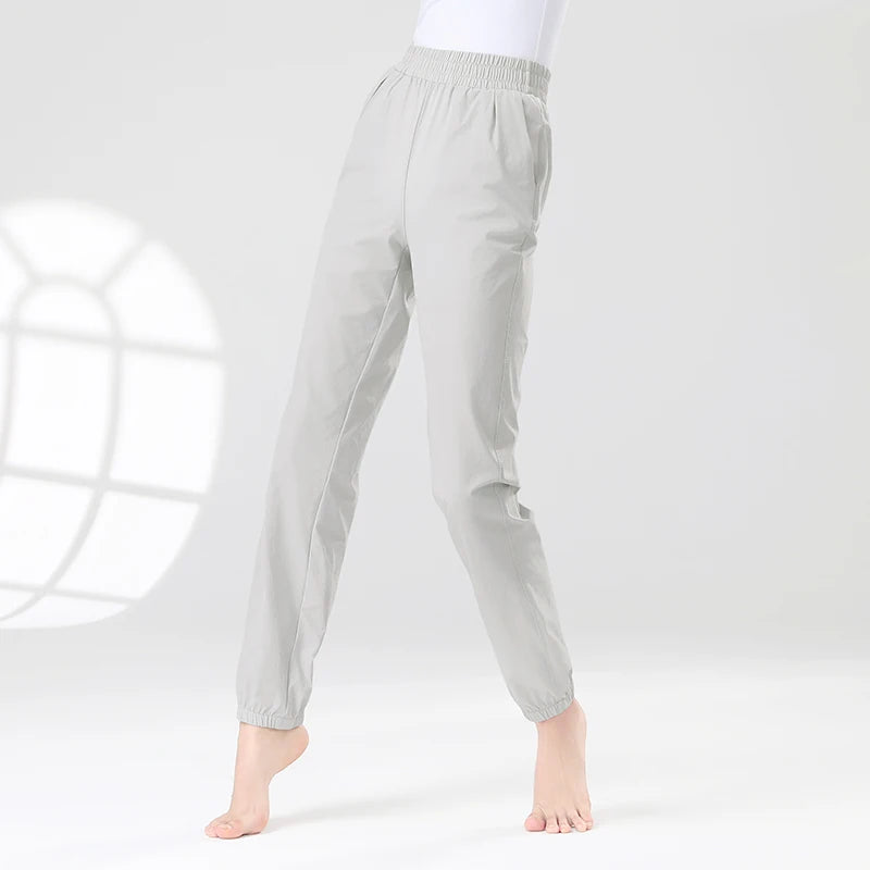 Women Ballet Dance Pants Ankle Banded Pants with Pocket Girls Adult Elastic Waist Cycling Jogging Trousers