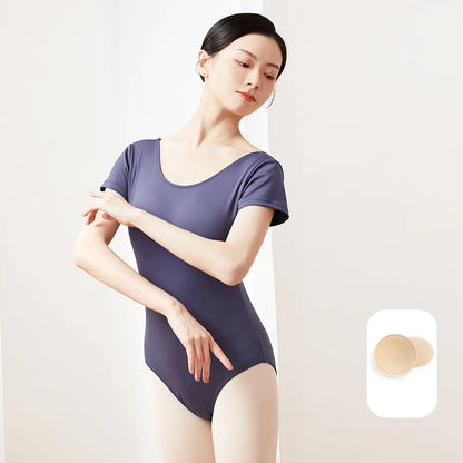 Women Ballet Leotard Adult Ballet Dancewear Short Sleeve Bodysuit Cotton Spandex Dance Clothes  Ballerina