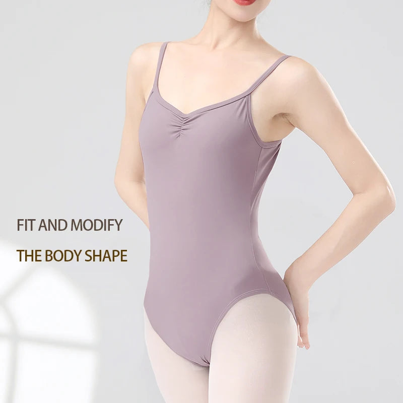 Women Ballet Leotards Adjustable Strap Dance Bodysuit Girls Adult Ballet Camisole Resilient Gymnastics Leotards with Lining