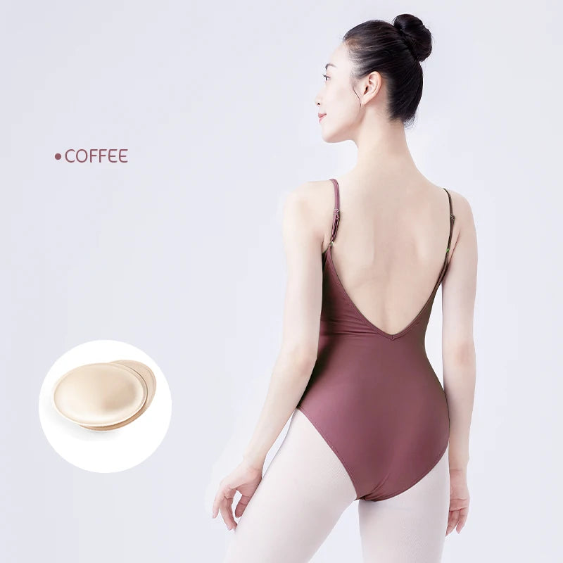 Women Ballet Leotards Adjustable Strap Dance Bodysuits Sexy Neckline Gymnastics Leotard Sleeveless Girls Ballet Dancing Costumes