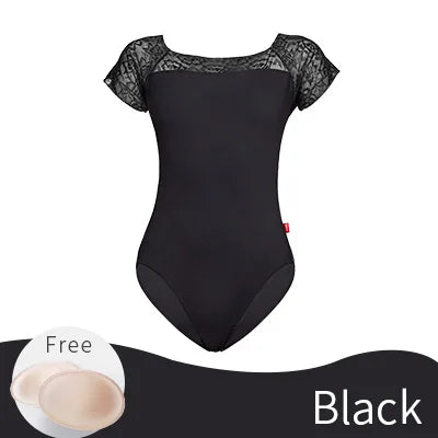 Women Ballet Leotards Boat Neck Bodysuits Dance Wear Lace Short Sleeve Dance Clothes Gymnastics Leotards  Girls Adult