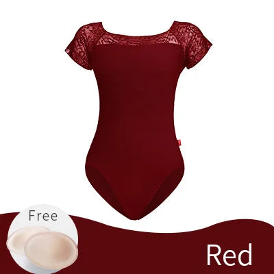 Women Ballet Leotards Boat Neck Bodysuits Dance Wear Lace Short Sleeve Dance Clothes Gymnastics Leotards  Girls Adult