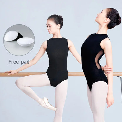 Women Ballet Leotards Cotton&Mesh Gymnastics Leotards Sexy Backless Teen Girls Ballet Dance Bodysuits