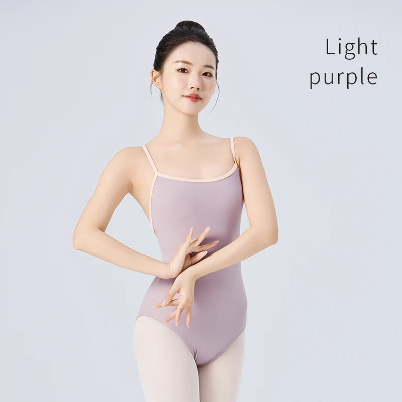 Women Ballet Leotards Dance Camisole Gymnastic Leotard with Full Lining Adult Nylon Cross Back Ballet Bodysuit Teen Swimsuit