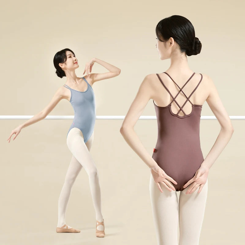 Women Ballet Leotards Double Straps Bodysuit Girls Adult Dance Camisole Ballet Dancewear Resilient Gymnastics Leotards