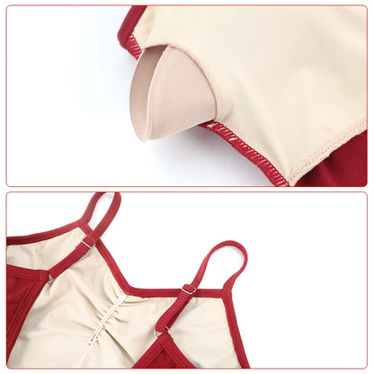 Women Ballet Leotards Gymnastics Leotard Sling Drawstring Ruffles Dance Bodysuit Girls Adult High Waist Dance Camisole Swimsuit