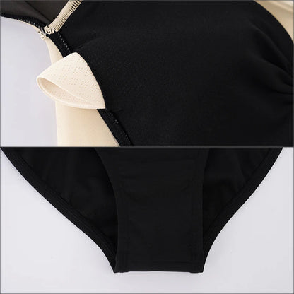 Women Ballet Leotards Long Sleeve Contrast Fabric Dancing Bodysuits Gymnastics Leotards Ballet Dance Leotards gtooza.com