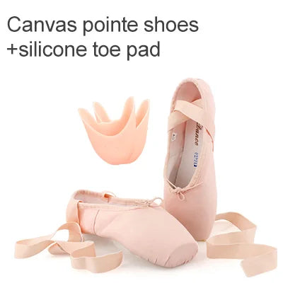 Women Ballet Pointe Shoes Professional Girls Satin Pink Ballerina Shoes With Silicone Toe Pad Kids Girls Ballet Shoes