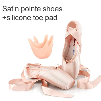 Women Ballet Pointe Shoes Professional Girls Satin Pink Ballerina Shoes With Silicone Toe Pad Kids Girls Ballet Shoes