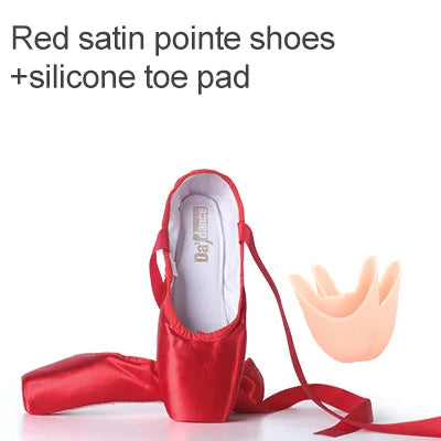 Women Ballet Pointe Shoes Professional Girls Satin Pink Ballerina Shoes With Silicone Toe Pad Kids Girls Ballet Shoes