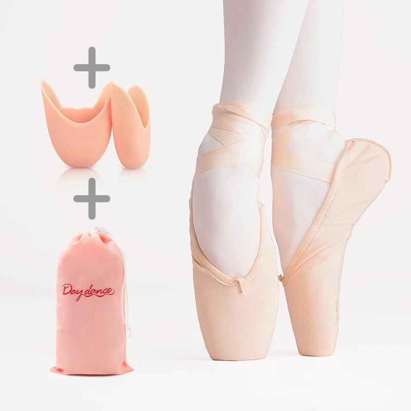 Women Ballet Pointe Shoes Professional Girls Satin Pink Ballerina Shoes With Silicone Toe Pad Kids Girls Ballet Shoes