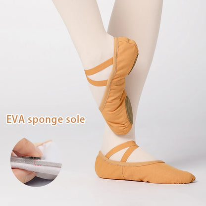 Women Ballet Shoes Girls Ballerina Soft EVA Sponge Insole Dance Shoes Stretch Canvas Ballet Slippers