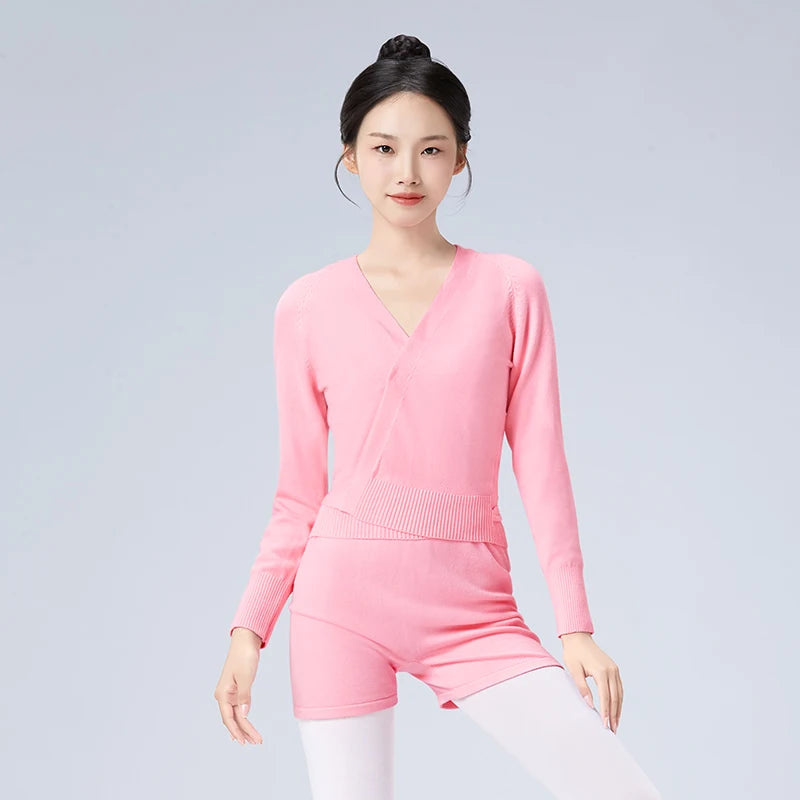 Women Ballet Sweater Crop Tops Knitwear Ballet Leotard Coat Knitted Cardigan Sweater Autumn Winter High Waist Ballet Costumes