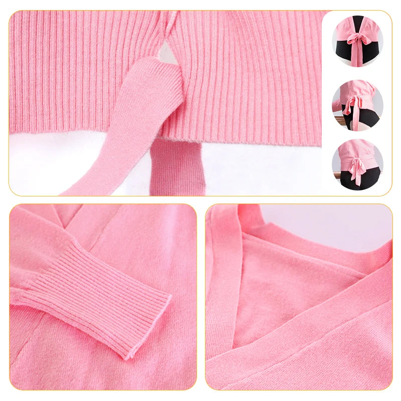 Women Ballet Sweater Crop Tops Knitwear Ballet Leotard Coat Knitted Cardigan Sweater Autumn Winter High Waist Ballet Costumes