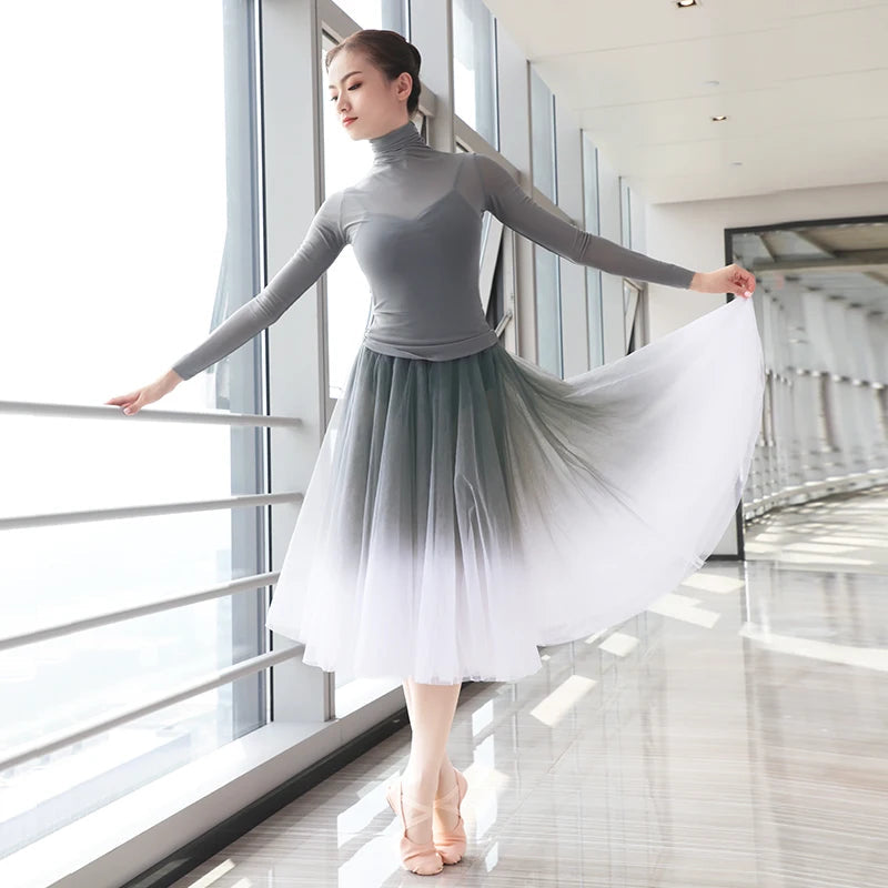 Women Ballet leotards Adults Dance Tops Skirts Suits Adults Soft Gradient Gray Ballet Dress Dance Costumes gtooza.com