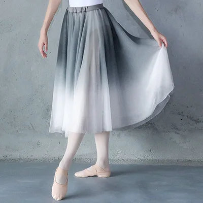 Women Ballet leotards Adults Dance Tops Skirts Suits Adults Soft Gradient Gray Ballet Dress Dance Costumes gtooza.com