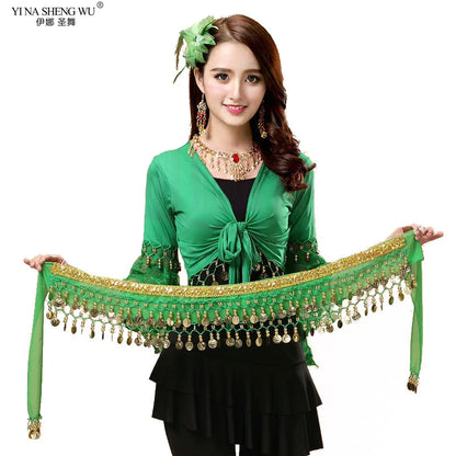 Women Belly Dance Hip Scarf Accessories Oriental Dance Belt Belly Dance Coin Sequin Tassel Hip Skirt Adult Dance Waist Chain