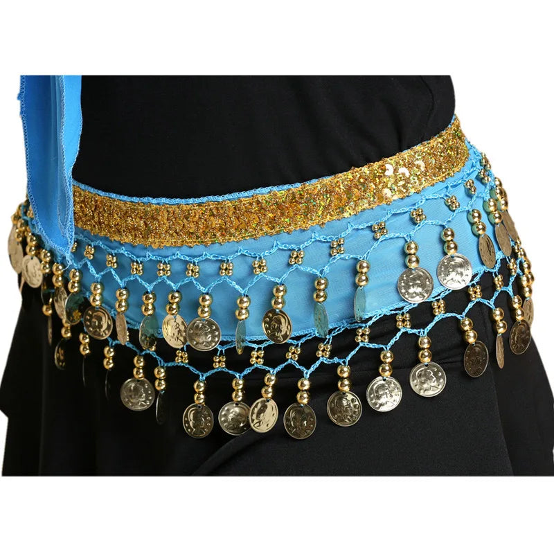 Women Belly Dance Hip Scarf Accessories Oriental Dance Belt Belly Dance Coin Sequin Tassel Hip Skirt Adult Dance Waist Chain