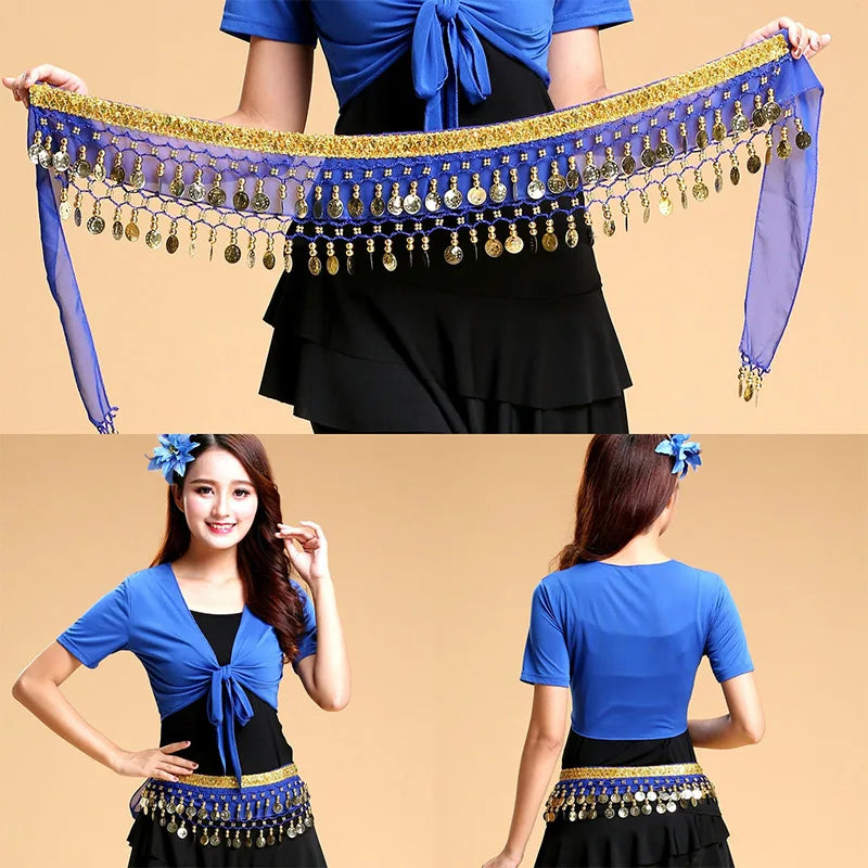 Women Belly Dance Hip Scarf Accessories Oriental Dance Belt Belly Dance Coin Sequin Tassel Hip Skirt Adult Dance Waist Chain